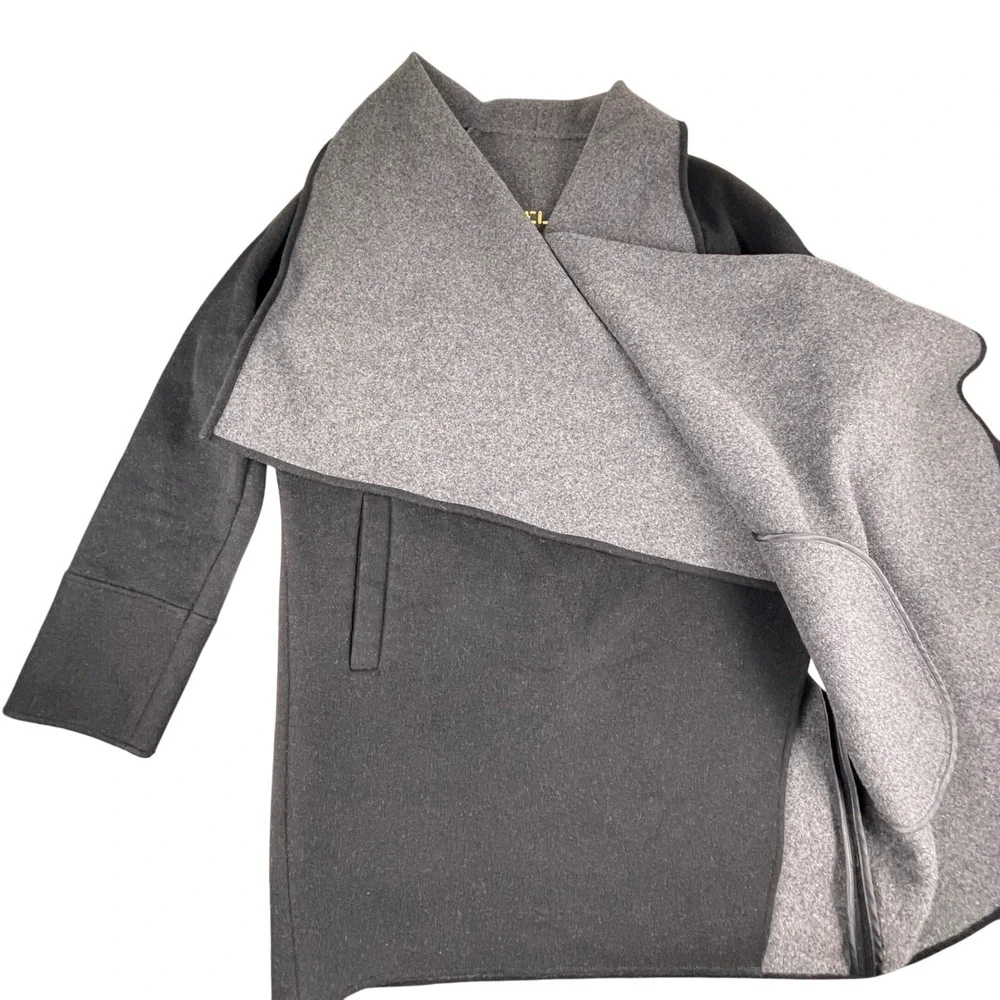 Michael Kors Coat Women L Gray Wool Blend Oversized Collar Wrap Jacket